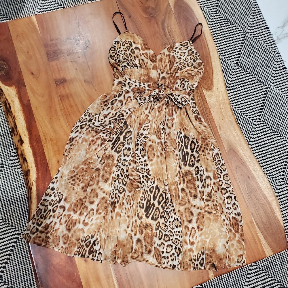 Majora Leopard Print Pleated Tie Waist Dress- S